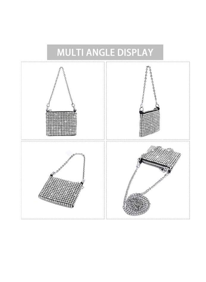 Rhinestone Purses for Women, Girls Crossbody Diamond Bag, Chic Sparkly Evening Handbag, Bling Hobo Bag Shiny Silver Clutch Purse, Stylish Shoulder and Crossbody Bag for Party Club Wedding Prom - Image 2