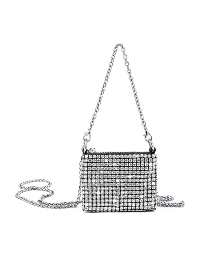 Rhinestone Purses for Women, Girls Crossbody Diamond Bag, Chic Sparkly Evening Handbag, Bling Hobo Bag Shiny Silver Clutch Purse, Stylish Shoulder and Crossbody Bag for Party Club Wedding Prom - Image 1