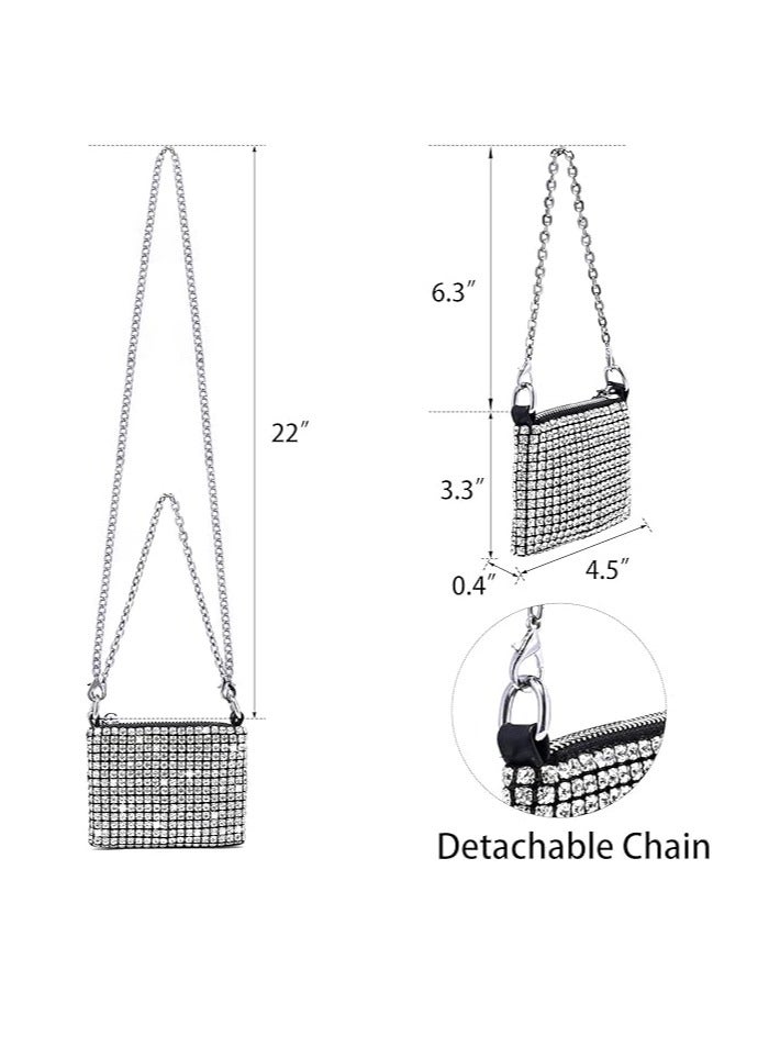 Rhinestone Purses for Women, Girls Crossbody Diamond Bag, Chic Sparkly Evening Handbag, Bling Hobo Bag Shiny Silver Clutch Purse, Stylish Shoulder and Crossbody Bag for Party Club Wedding Prom - Image 3