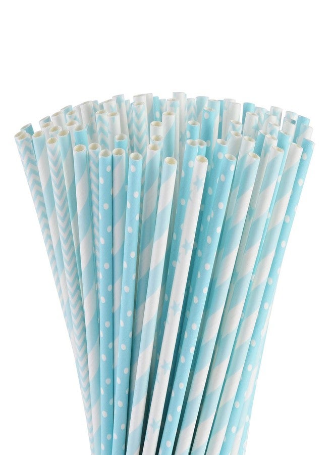ALINK Biodegradable Light Blue White Paper Straws, Pack of 100 Party Straws for Juice, Cocktail, Smoothies, Birthday, Wedding, Bridal/Baby Shower and Christmas Decorations Supplies - Image 1