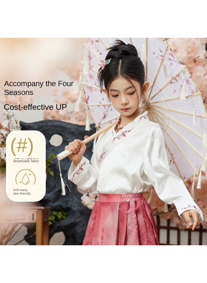 abckids New Chinese-style Hanfu】girls' 2025 Autumn Cross-collar Hanfu Top, Long-sleeved T-shirt For Older Children - Image 3