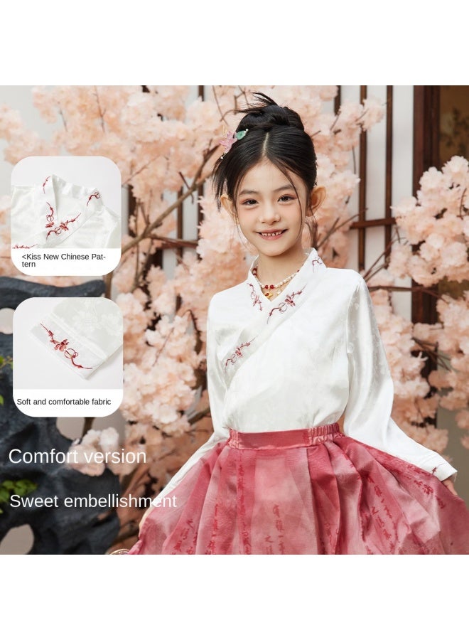 abckids New Chinese-style Hanfu】girls' 2025 Autumn Cross-collar Hanfu Top, Long-sleeved T-shirt For Older Children - Image 4