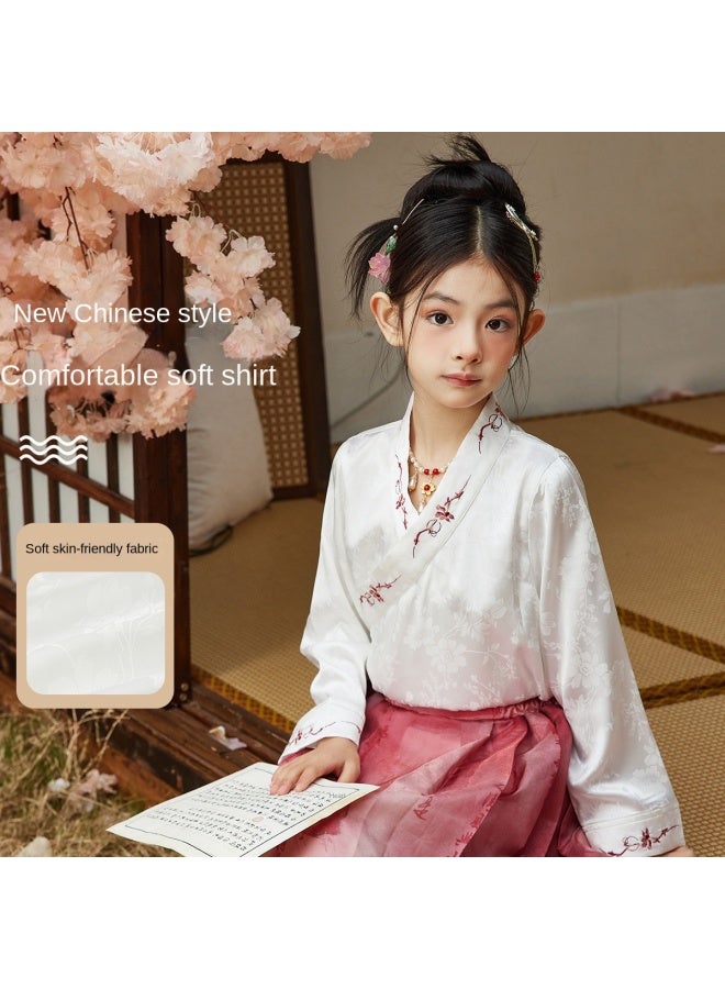abckids New Chinese-style Hanfu】girls' 2025 Autumn Cross-collar Hanfu Top, Long-sleeved T-shirt For Older Children - Image 2