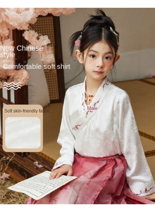 abckids New Chinese-style Hanfu】girls' 2025 Autumn Cross-collar Hanfu Top, Long-sleeved T-shirt For Older Children - Image 1