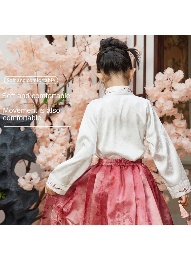 abckids New Chinese-style Hanfu】girls' 2025 Autumn Cross-collar Hanfu Top, Long-sleeved T-shirt For Older Children - Image 5