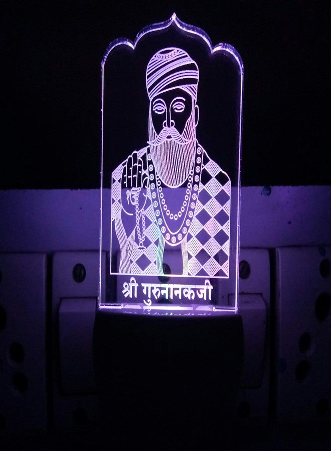 UKANI 3D Shree Guru Nanak 3D LED Illusion Night Lamp with Plug for Bedroom for Kids (Multicolour) Size 3 INCH - Image 1