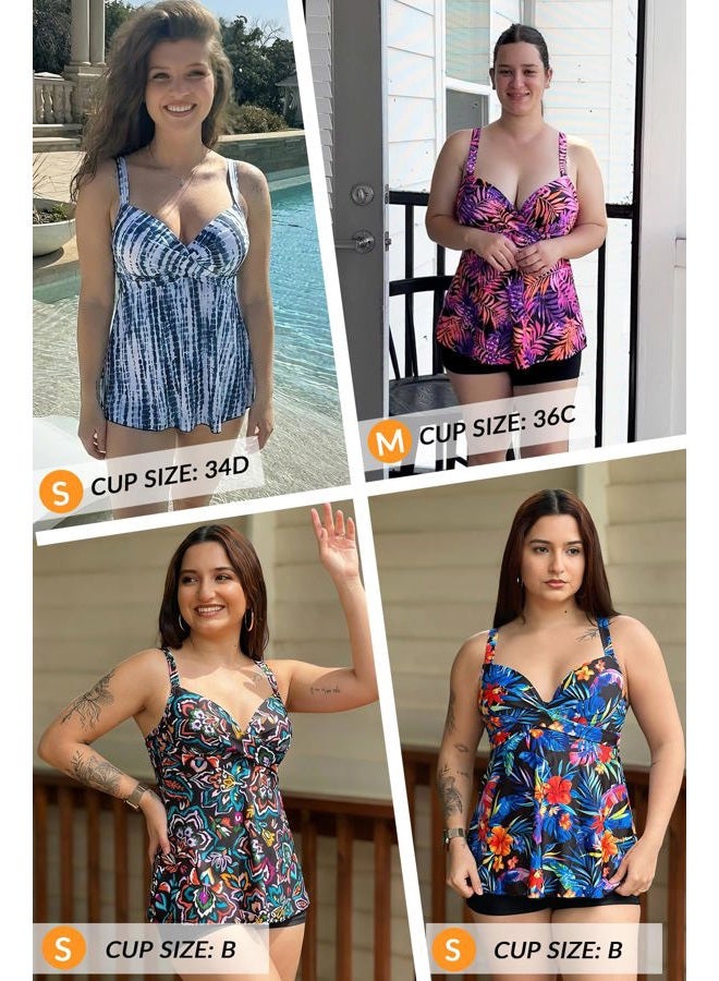 Yonique Women's Underwire Tankini Top Only- Twist V Neck Swimsuit Top Flowy Bathing Suit Top No Bottom 2025, Blue Tie Dye, S - Image 5