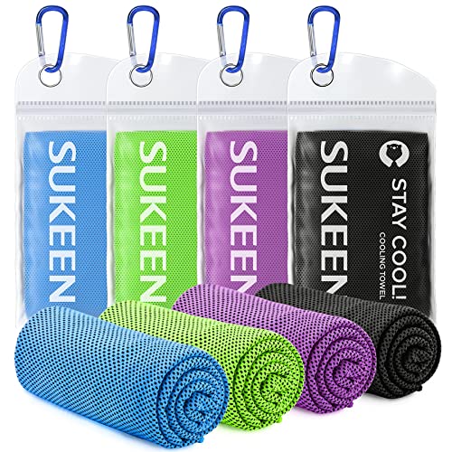 Sukeen 4 Pack Cooling Towel 40x12 Ice Towel Soft Breathable Chilly Microfiber Towel for Yoga Sport Running Gym Workout Camping Fitness More Activities