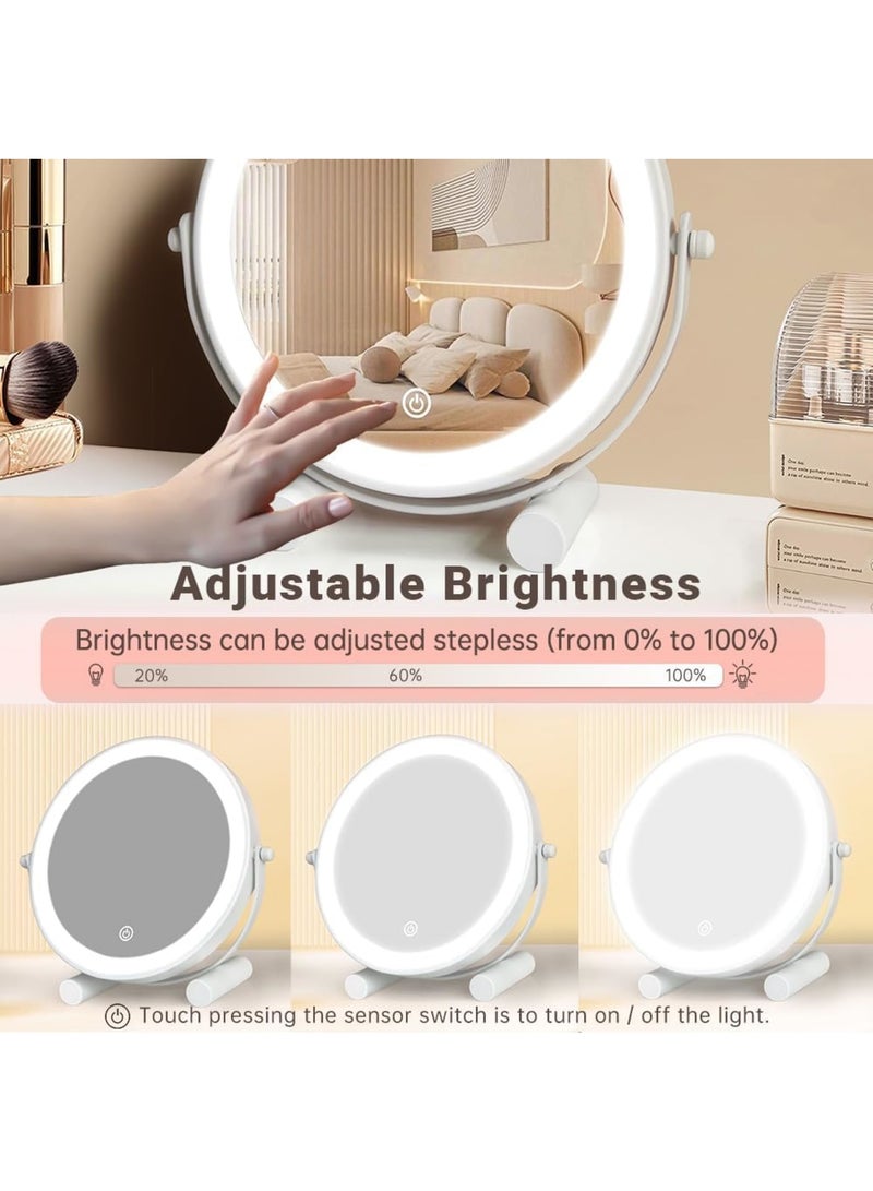 KASTWAVE Portable Lighted Vanity Mirror for Travel, Round, Dimmable Lighting, 360° Swivel, Folding Desk Stand, Ideal for Bathroom, Home Use, Gift for Women and Girls  - Image 4