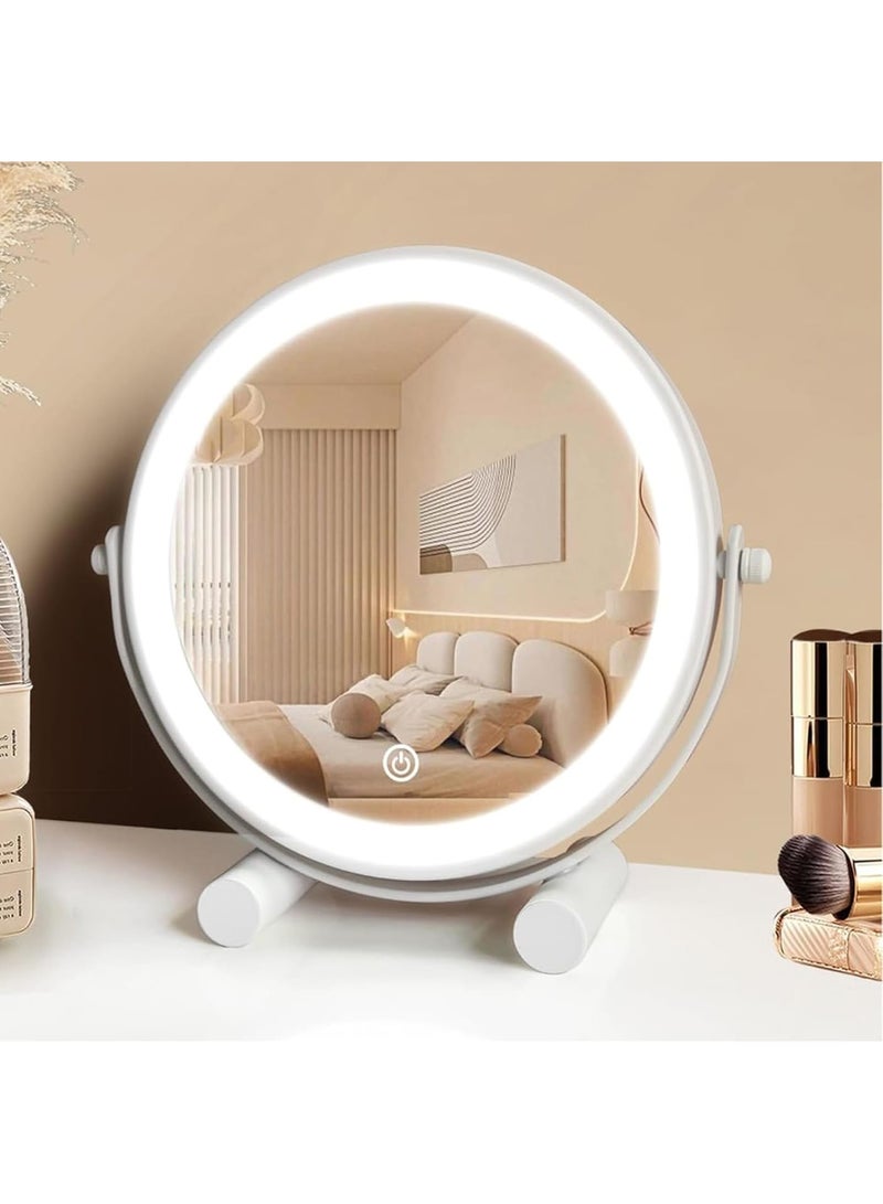 KASTWAVE Portable Lighted Vanity Mirror for Travel, Round, Dimmable Lighting, 360° Swivel, Folding Desk Stand, Ideal for Bathroom, Home Use, Gift for Women and Girls  - Image 1