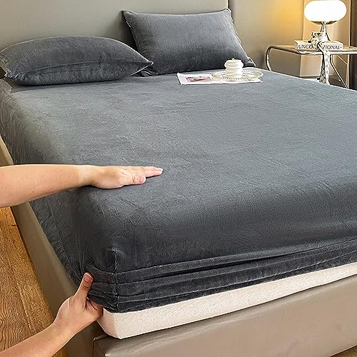 LweiPsqLin Velvet Fitted Sheet Twin Size,Fleece Plush Bed Sheet Mattress Protector Cover with 15'' Deep Pocket Warm Fuzzy Bottom Sheet,Dark Gray (Not Include Pillowcases) - Image 4