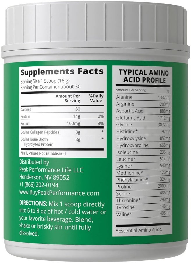 Peak Performance Hydrolyzed Bone Broth And Collagen Unflavored Protein Peptides Powder By  - Image 5