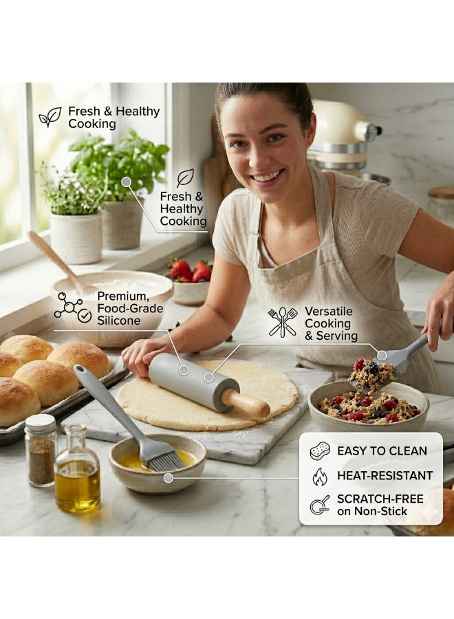 Hope 4-Piece Silicone Baking Tool Set with Non-Stick Rolling Pin, Spatula, Pastry Brush & Tongs, Heat-Resistant Food-Grade Kitchen Essentials for Cooking, Baking, Pastry & Everyday Meal Preparation - Image 5