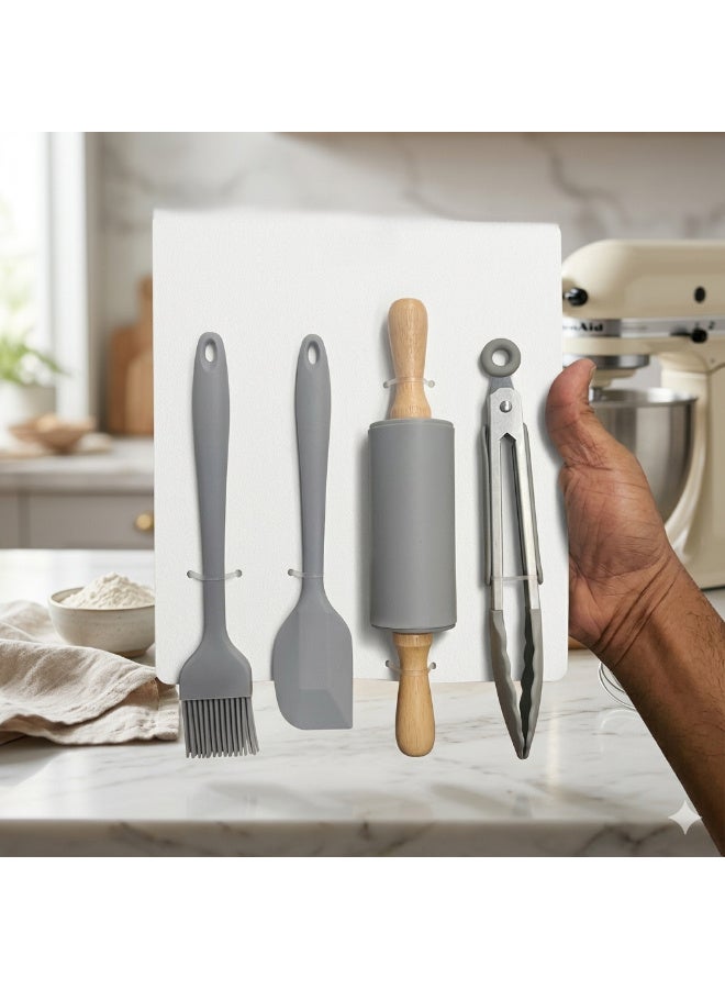 Hope 4-Piece Silicone Baking Tool Set with Non-Stick Rolling Pin, Spatula, Pastry Brush & Tongs, Heat-Resistant Food-Grade Kitchen Essentials for Cooking, Baking, Pastry & Everyday Meal Preparation - Image 1