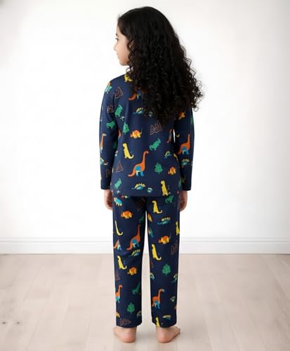 Anthrilo Pajama T-Shirt Set for Girls | Kids Night Suit for Girls | Nightwear | 100% Cotton Pyjama Set Dinosaur Fun Navy Print | Long Sleeve T-Shirt and Pajama | 6-7 Years - Image 3