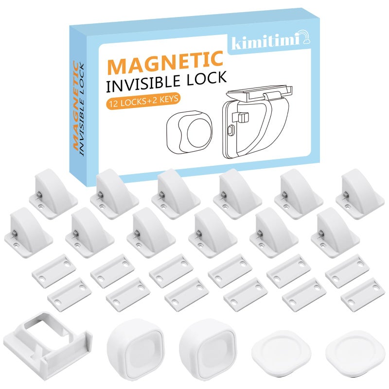 kimitimi 12 Pack Magnetic Cabinet Locks Baby Proofing - Child Safety Cabinet Latch Locks with Adhesive, No Drill or Tools Installation, for Cabinets Drawers Doors - Image 1