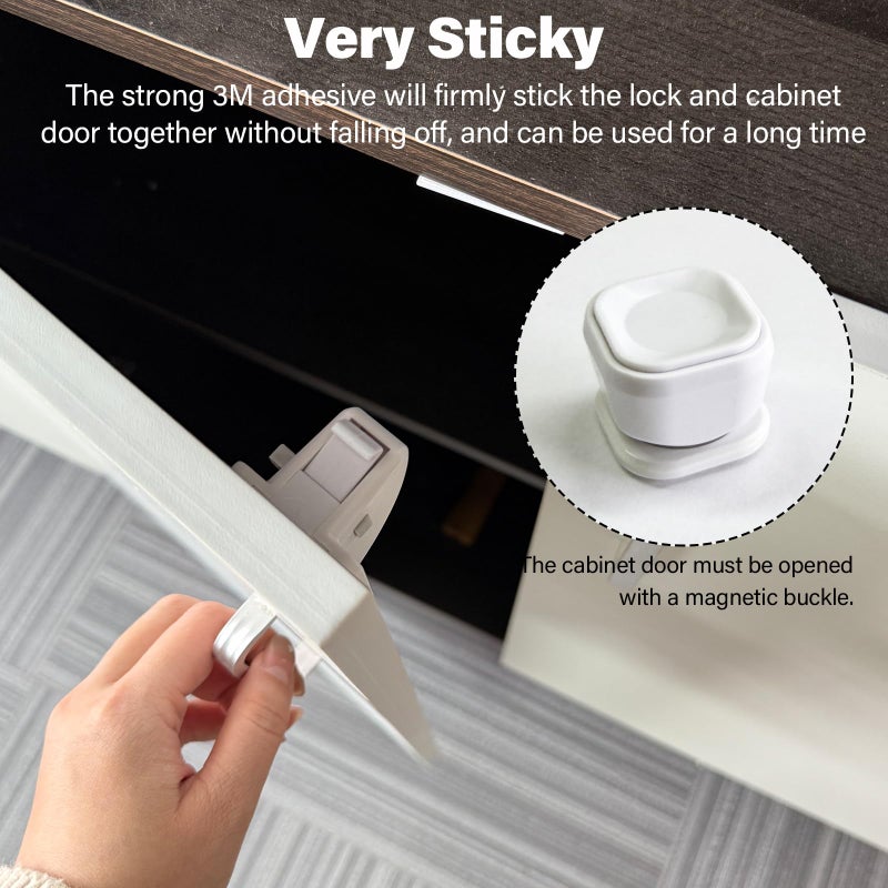 kimitimi 12 Pack Magnetic Cabinet Locks Baby Proofing - Child Safety Cabinet Latch Locks with Adhesive, No Drill or Tools Installation, for Cabinets Drawers Doors - Image 5
