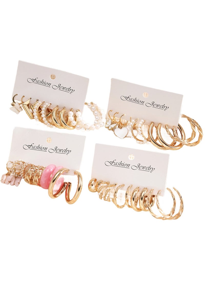 Huitich Chic 20 Pcs Gold Colour  Hoop & Butterfly Charm Earring Set  - Image 1