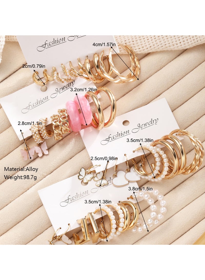Huitich Chic 20 Pcs Gold Colour  Hoop & Butterfly Charm Earring Set  - Image 4