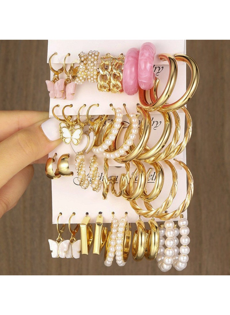 Huitich Chic 20 Pcs Gold Colour  Hoop & Butterfly Charm Earring Set  - Image 5