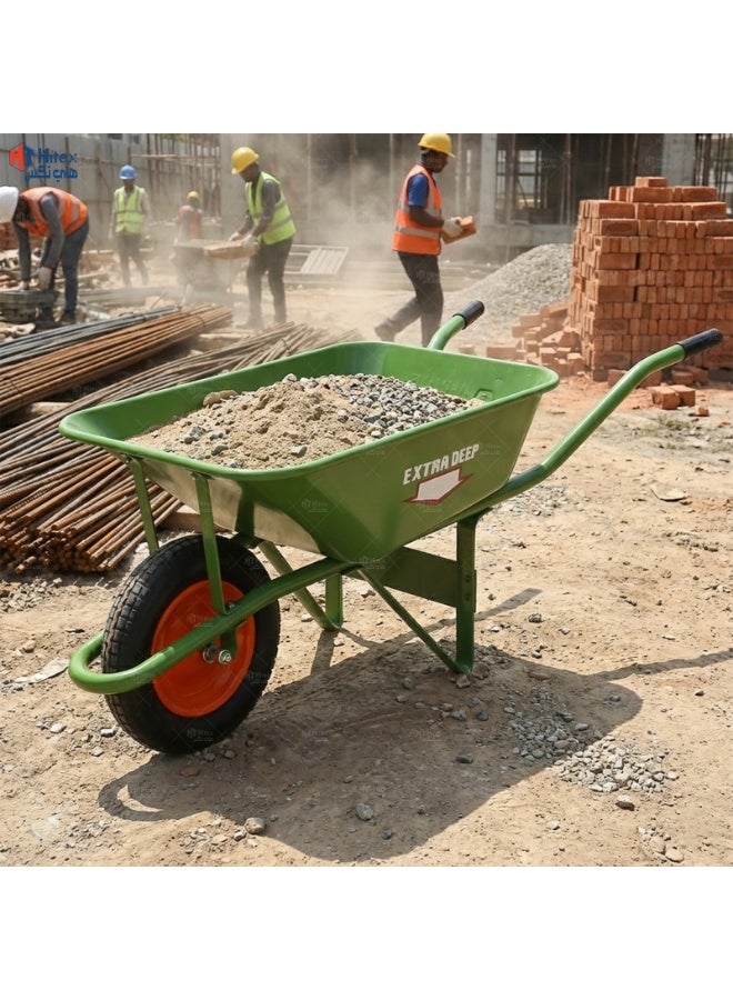 هيتكس عربة يدوية متينة - جودة يابانية قياسية - هيكل فولاذي متين، صينية عميقة، مقابض مانعة للانزلاق، عجلة دوارة سلسة | للبناء، البستنة، الزراعة | صُنع في إندونيسيا - Image 5