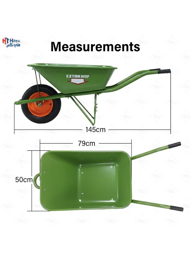 هيتكس عربة يدوية متينة - جودة يابانية قياسية - هيكل فولاذي متين، صينية عميقة، مقابض مانعة للانزلاق، عجلة دوارة سلسة | للبناء، البستنة، الزراعة | صُنع في إندونيسيا - Image 2