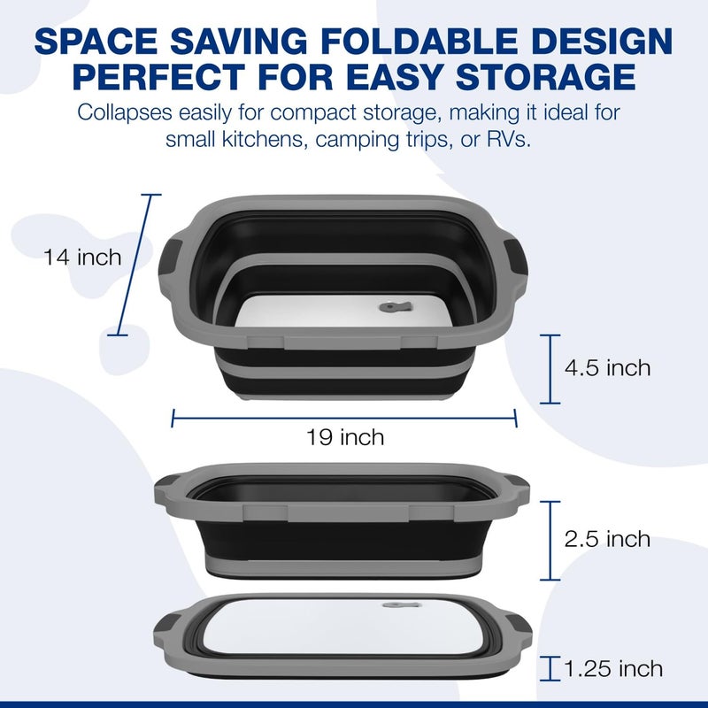 COSPARX 2-Pack XL Collapsible BBQ Prep Tub with Built-In Cutting Board, Lid & Strainer â€“ Marinate, Drain & Prep â€“ Large Food-Safe Container â€“ Perfect for Grilling, Smoking & Outdoor Cooking (Black) - Image 3