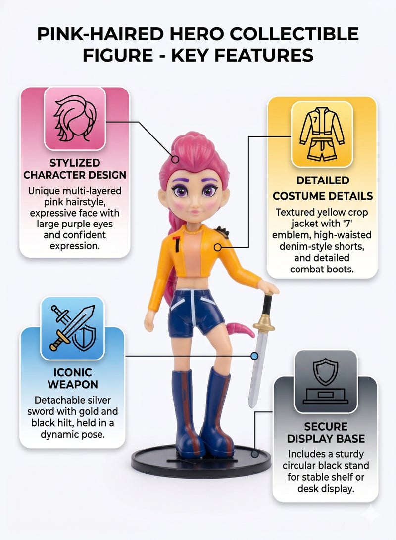 REZZOSS K-Pop Demon Hunters 18.5cm Rumi Action Figure – Pink Hair Idol Doll with Sword Accessory | Stylish Fashion Singer Toy | Non-Toxic Collectible Statue for Kids & Girls | Premium Desk Decor Birthday Eid Ramadan Gift - Image 3
