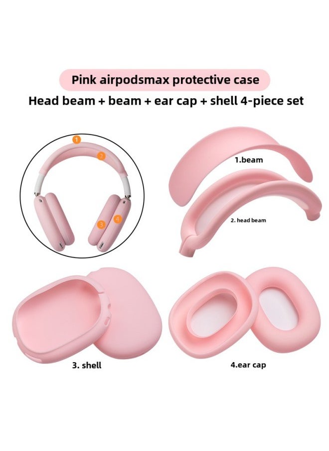Generic For Apple Airpods Max Silicone Head Beam Protective Cover Beam Dust-proof Bluetooth Headset Ear Movers-Specifications:Pink Four-piece Set (head Beam Beam Ear Cap Shell)  - Image 1