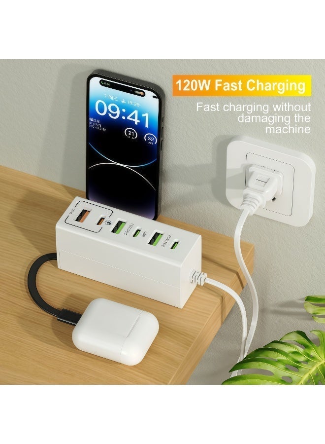 Flossie Multi-Function Fast-Charging USB Power Strip, UK-Style Plugs, with 3 USB-A Ports and 3 Type-C (PD) Ports, Power Strip with 1M Extension Cord for Office, Home, and Travel Use, White - Image 4