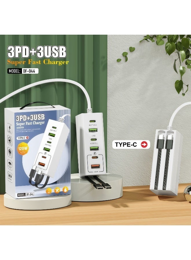 Flossie Multi-Function Fast-Charging USB Power Strip, UK-Style Plugs, with 3 USB-A Ports and 3 Type-C (PD) Ports, Power Strip with 1M Extension Cord for Office, Home, and Travel Use, White - Image 3