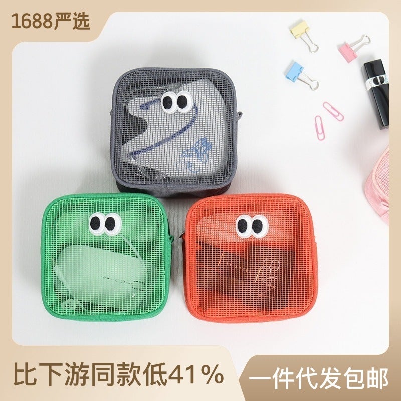 Hollow Mesh Cosmetic Bag Desktop Organizer Storage Bag For Data Cables And Cleaning Supplies, Large Capacity Breathable Storage - Image 2