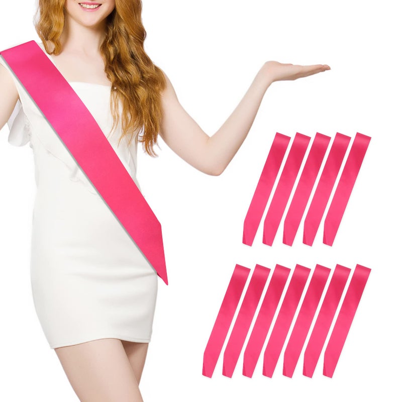 MDOZQ 12 Pcs Sash Blank Satin Sash Party Decorations Plain Sash Pageant Sash Hot Pink Sash Sashes for Birthday Wedding Graduation DIY Beauty Pageant Hen Party Homecoming Make Your Own Sash