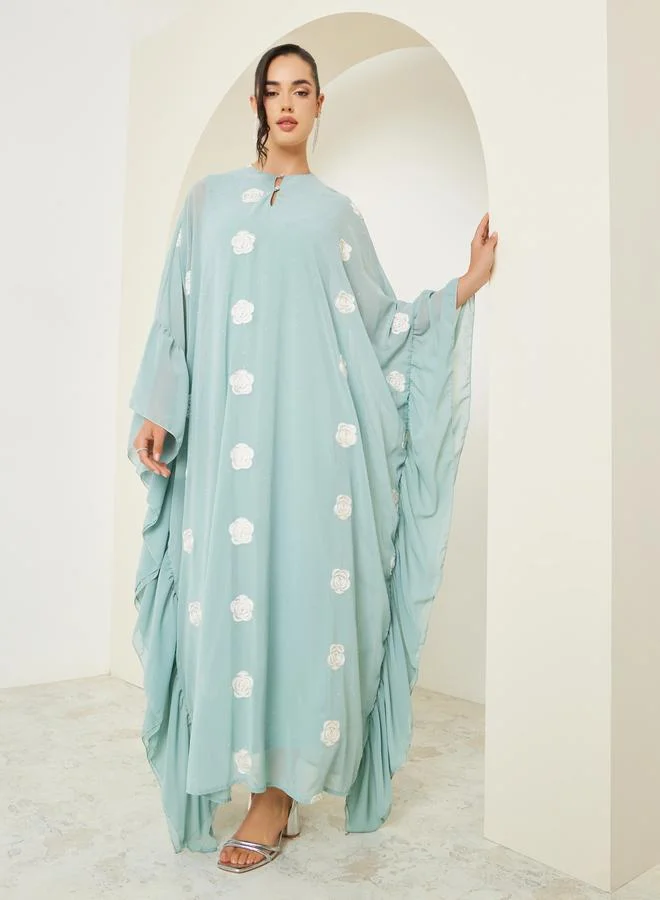 Amirah Women Green Embellished Floral Kaftan