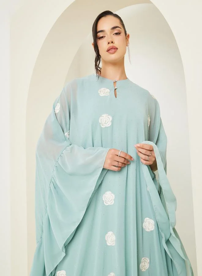 Amirah Women Green Embellished Floral Kaftan