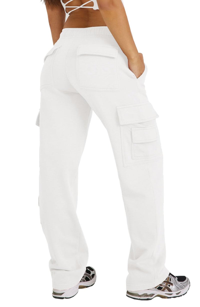 Waitfairy Cargo Sweatpants for Women - Straight Leg Fleece Lined Joggers Women Barrel Sweat Pants for Girls Y2k Clothes White M - Image 1