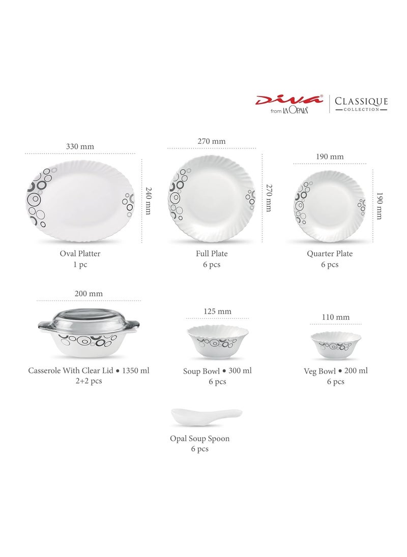 La Opala - La Opala Diva, Classique Collection, Opal Glass Dinner Set 35 pcs, Misty Drops, White - Image 1