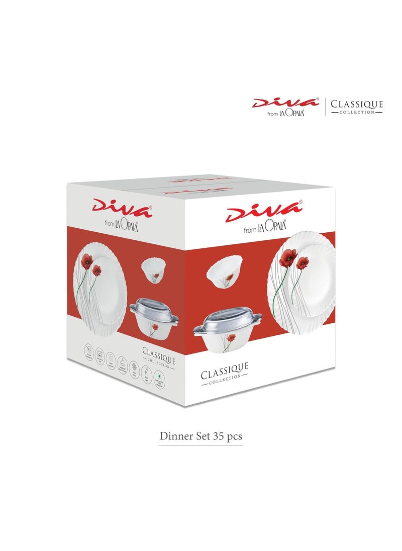 La Opala - La Opala Diva, Classique Collection, Opal Glass Dinner Set 35 pcs, Misty Drops, White - Image 1