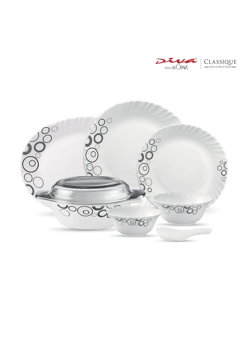 La Opala - La Opala Diva, Classique Collection, Opal Glass Dinner Set 35 pcs, Misty Drops, White - Image 1