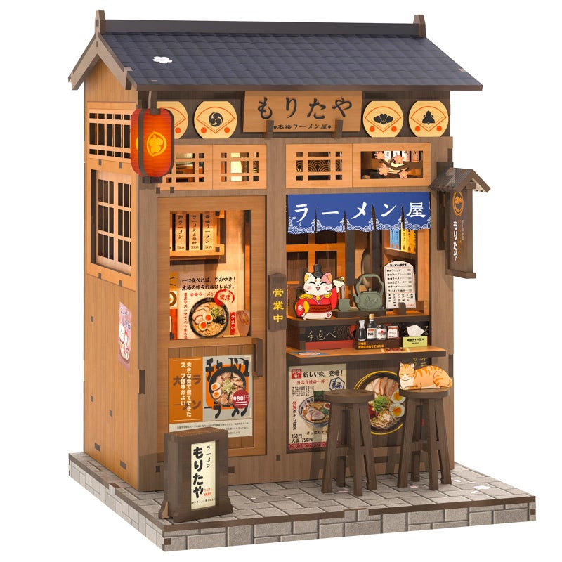 Cutefun Book Nook Kit - DIY Miniature House Kit for Adults, Japanese 3D Wooden Puzzle Tiny House with LED, Dollhouse Kit Bookshelf Insert Decor Creative Gifts for Teens and Beginners (Morita Ramen) - Image 1