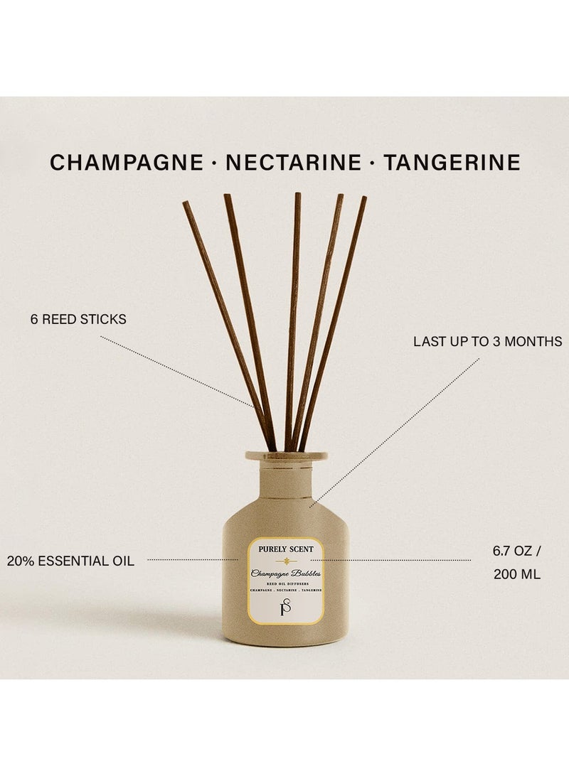 PURELY SCENT Champagne Bubbles Reed Diffuser – Large 200ML Luxury Scented Oil Diffuser – Long Lasting Home Fragrance with Essential Oils – Sparkling Champagne Citrus Diffuser – Elegant Decor & Gift Idea  - Image 3