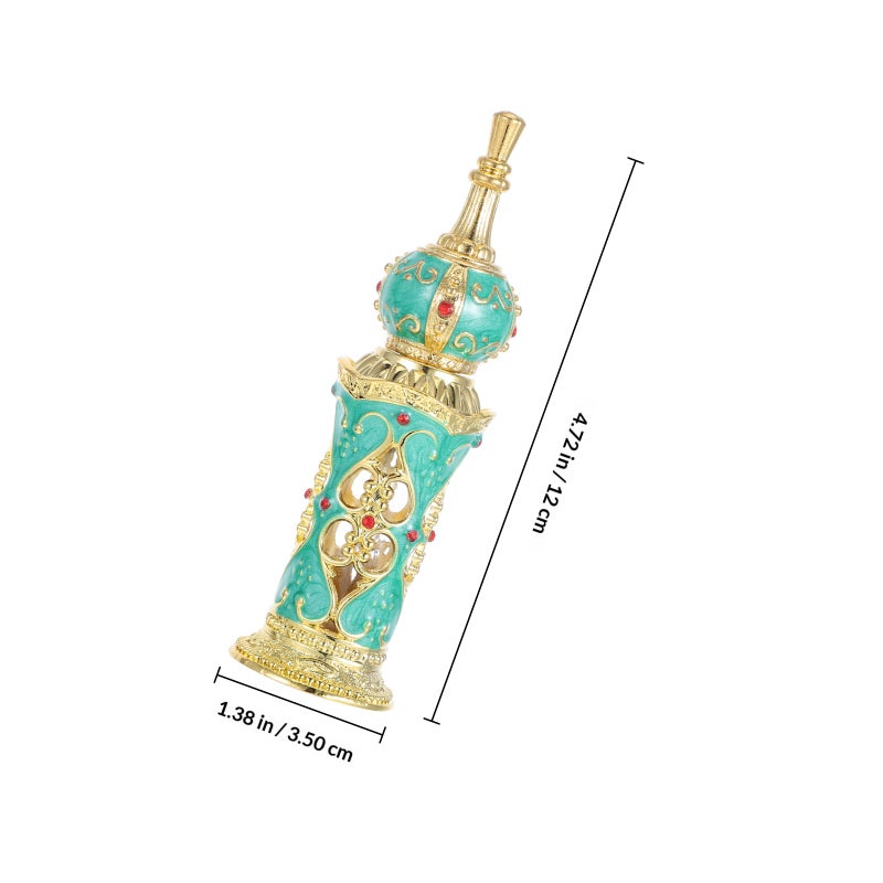 12ML Women Perfume Bottle Middle Eastern Style Retro Antique Glass Flower Vine Empty Bottle Wedding Decoration (Green and Golden) - Image 2
