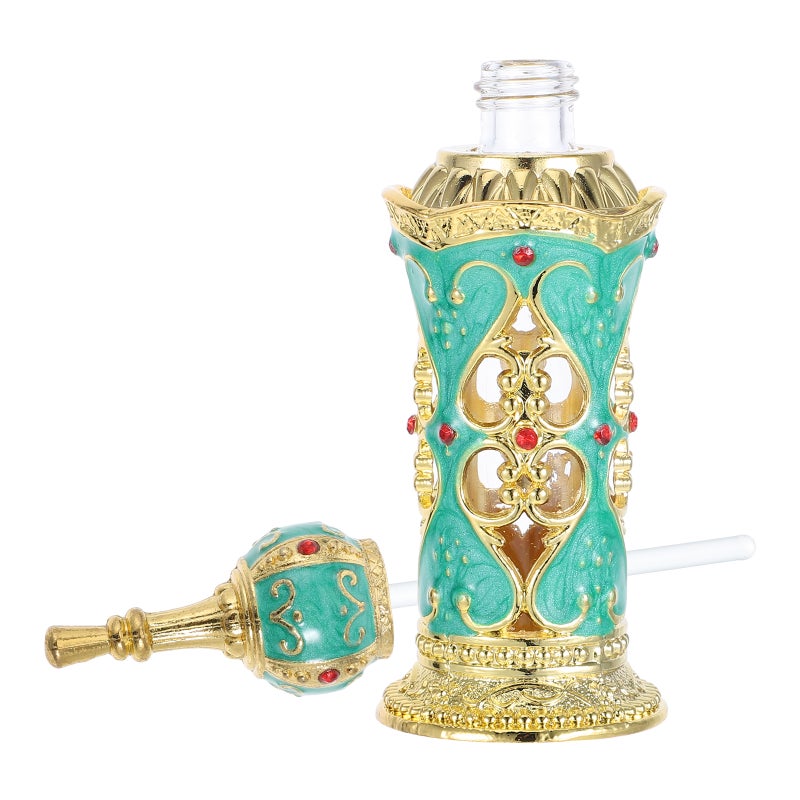 12ML Women Perfume Bottle Middle Eastern Style Retro Antique Glass Flower Vine Empty Bottle Wedding Decoration (Green and Golden) - Image 1