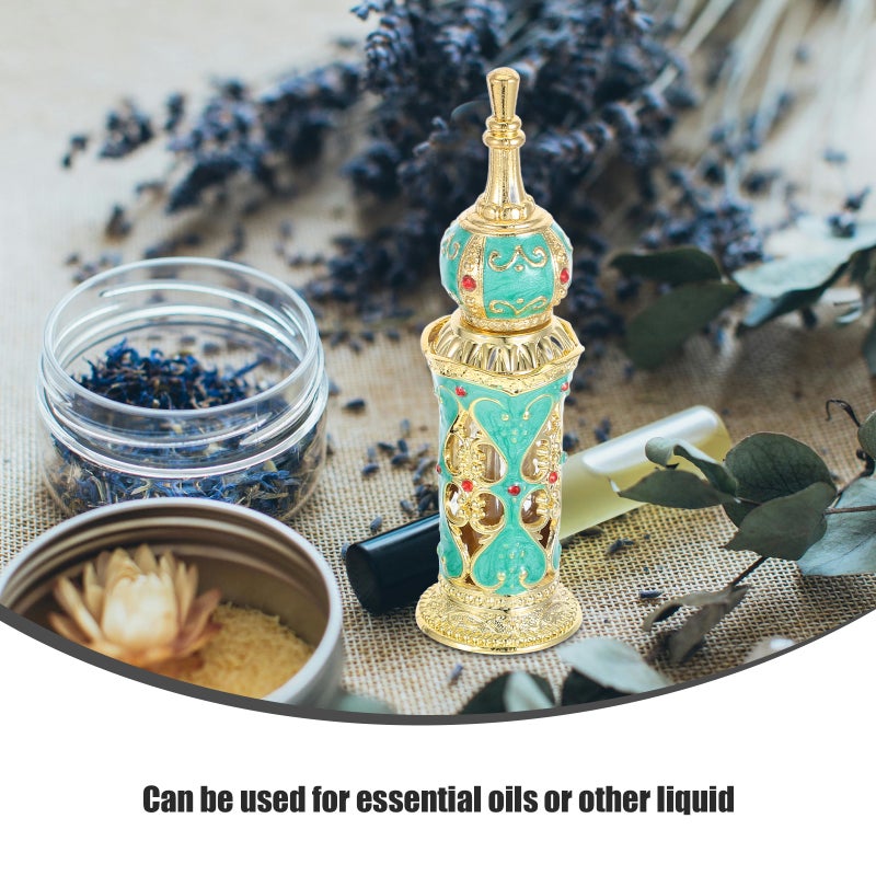 12ML Women Perfume Bottle Middle Eastern Style Retro Antique Glass Flower Vine Empty Bottle Wedding Decoration (Green and Golden) - Image 5