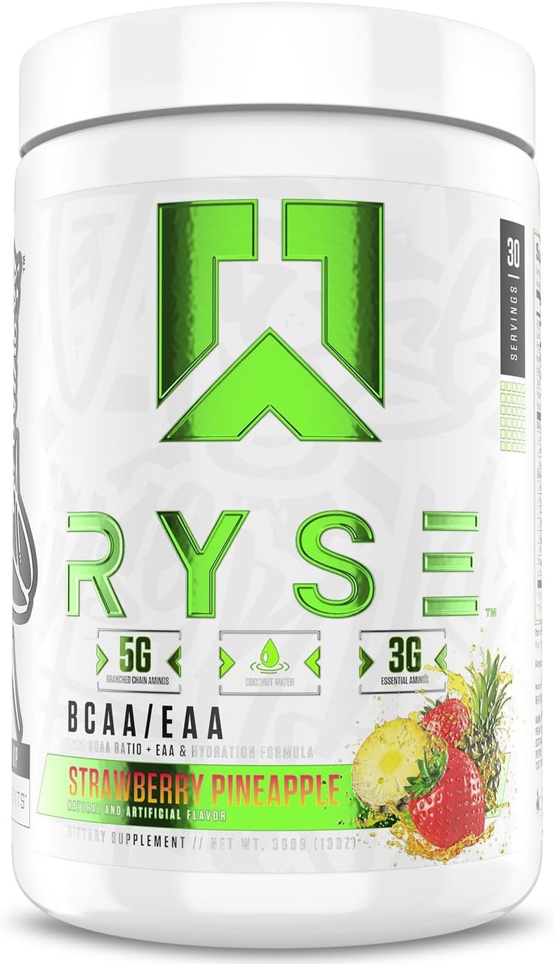 RYSE Up Supplements RYSE BCAA EAA Powder  Strawberry Pineapple  5g Branched Chain Amino Acids 3g Essential Aminos SugarFree Electrolytes for Pre  Post Workout Muscle Recovery Hydration and Strength  30 Servings - Image 1