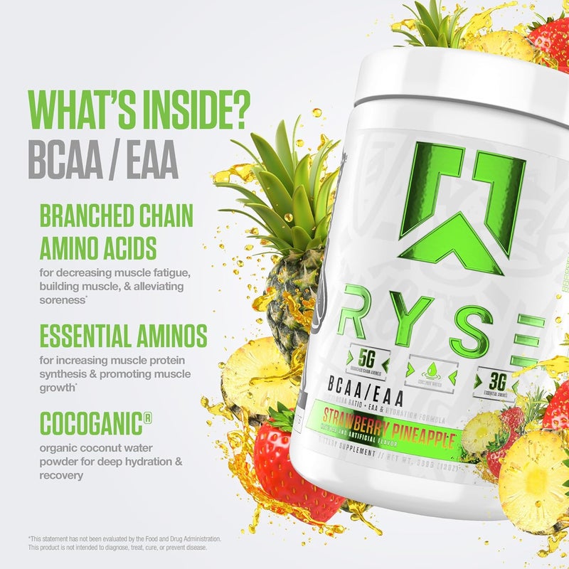 RYSE Up Supplements RYSE BCAA EAA Powder  Strawberry Pineapple  5g Branched Chain Amino Acids 3g Essential Aminos SugarFree Electrolytes for Pre  Post Workout Muscle Recovery Hydration and Strength  30 Servings - Image 4