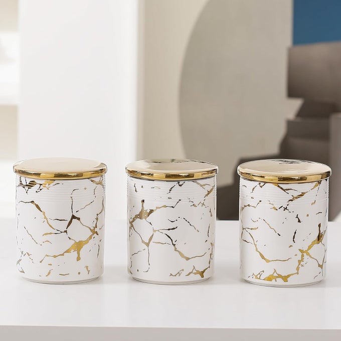 CERAMIC JARS FOR KITCHEN STORAGE WITH CERAMIC LIDS | AIRTIGHT KITCHEN CONTAINERS SET | KITCHEN ACCESSORIES ITEMS | MULTIPURPOSE JARS FOR PICKLES DRY FRUITS NUTS | 720ML-PACK OF 3 | DIWALI GIFTS