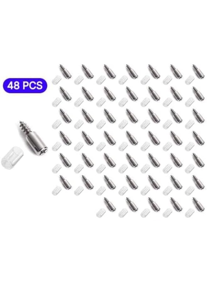 48 Metal Shelf Support Pins with Clear Rubber Caps, Shelf Pegs for Wooden & Glass Shelves, Cabinet Shelf Support Clips, Transparent, Pack of 48. - Image 3