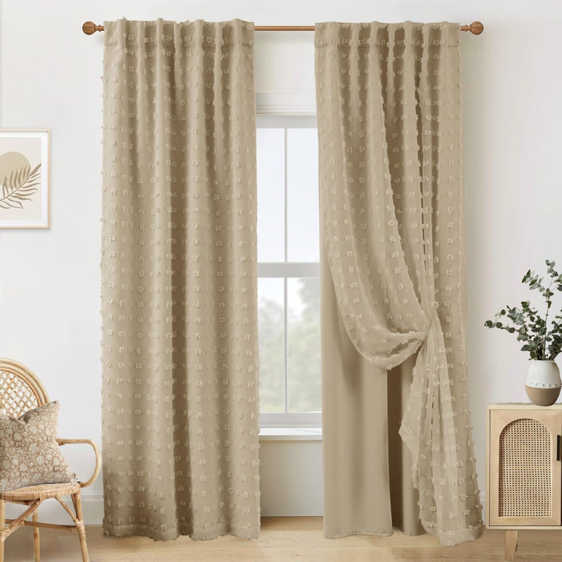 Lino Rosa Taupe Blackout Curtains Drapes 84 Inch Length 2 Panels Set for Living Room,Neutral Khaki Light Brown Boho Pattern Farmhouse Lightweight Curtains for Bedroom Nursery Boy 84 Inches Long - Image 1