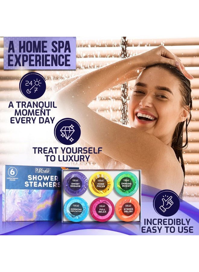 Pure Nature Lux Spa - Aromatherapy Shower Steamers Set - Six Uplifting Relaxing Scents for Stress Relief - Perfect Self Care, Spa Experience for Women and Men - Ideal for Christmas Stocking Stuffers and Relaxation Gifts - Image 1